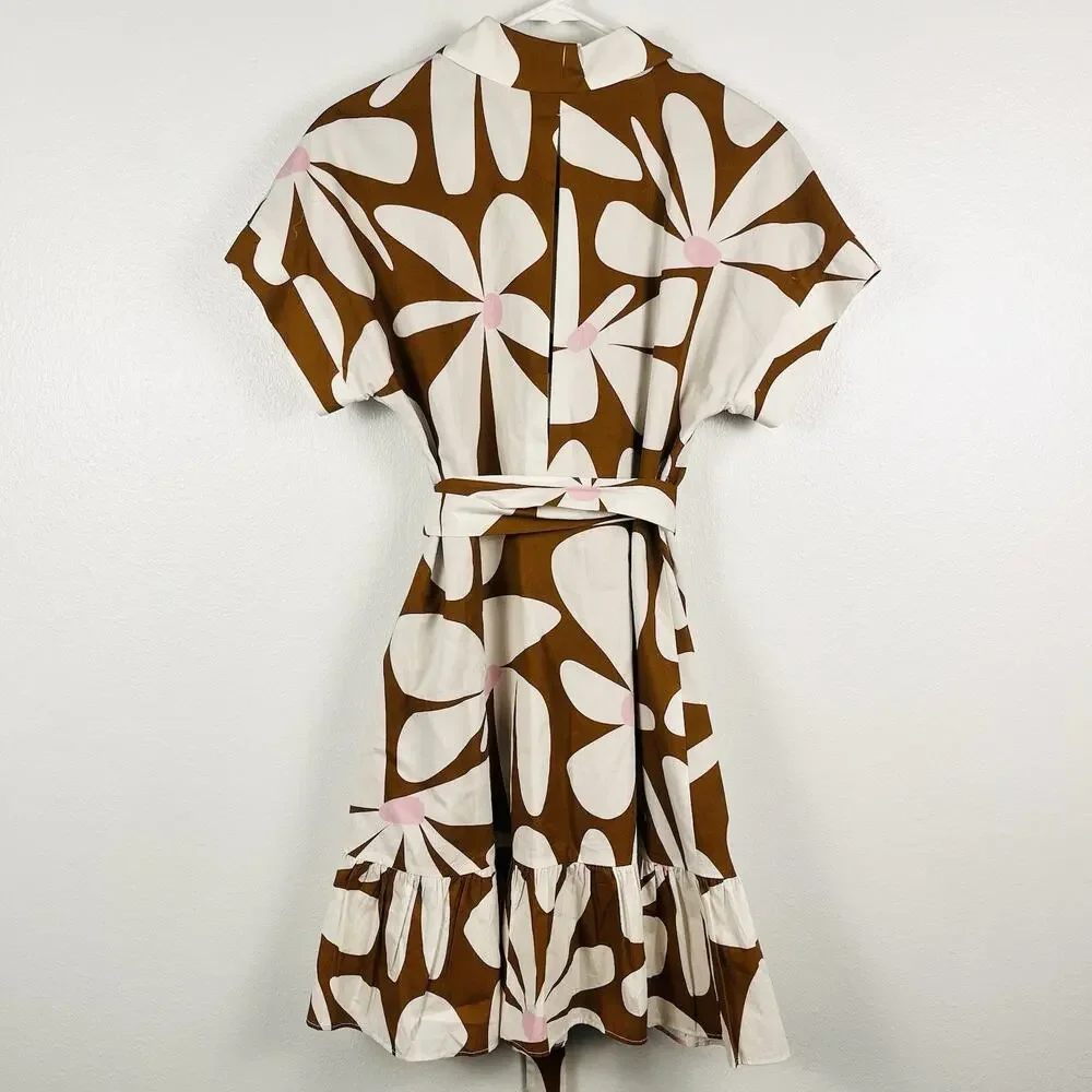 Anthropologie Hutch Brown Floral Wrap Mini Dress with Cream & Pink Accents - Picture 6 of 7